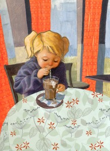 Hábitos saludables en los niños. Un batido de chocolate para merendar. Ilustración de Linda Olafsdottir