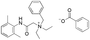 Estructura química del benzoato de denatonio, también conocido como Bitrex o Aversión.