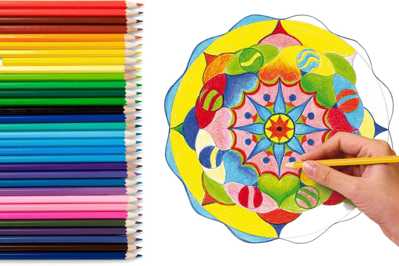 niño coloreando mandala con lápices de colores