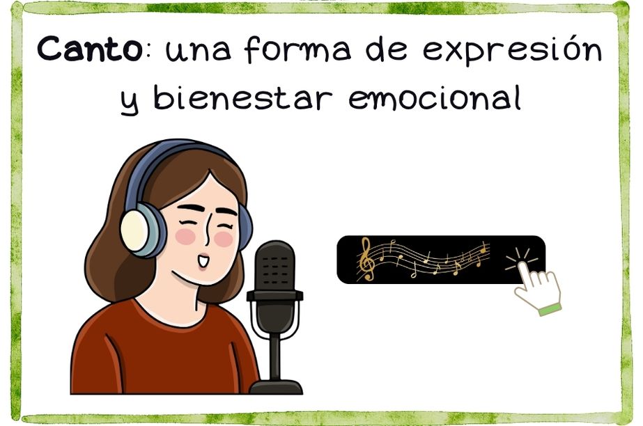 mujer con auriculares practicando canto