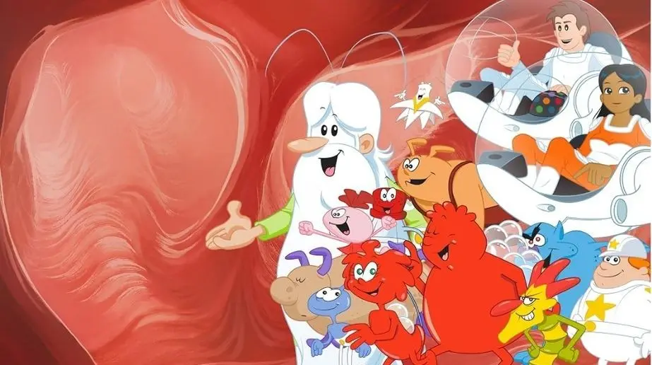 Personajes principales de Érase una vez... la vida recorriendo el interior del cuerpo humano.