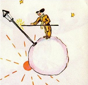 farolero principito ilustracion original encendiendo farol