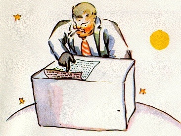 hombre de negocios principito ilustracion original contando estrellas