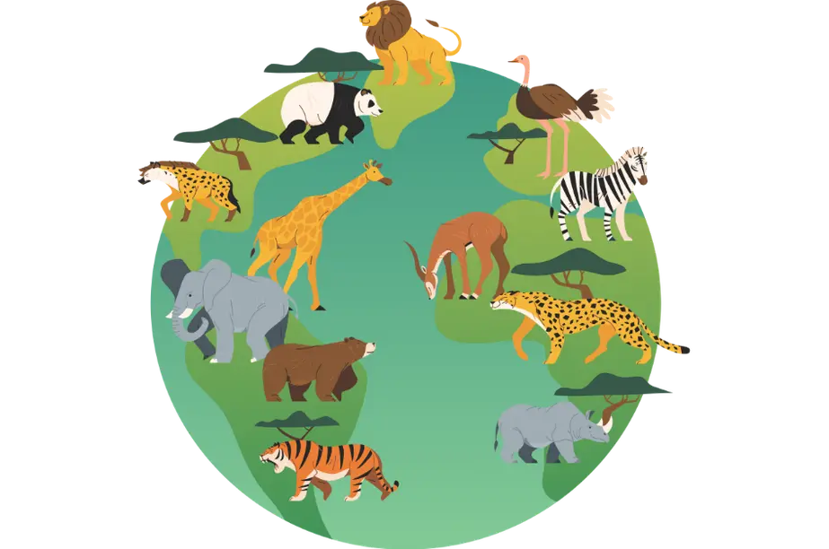 Ilustración de animales de diferentes hábitats