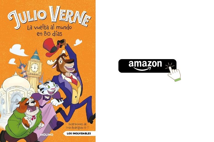 Portada infantil ilustrada de La vuelta al mundo en 80 días