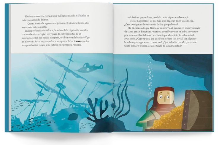 Detalle de ilustraciones interiores de novela infantil de Verne