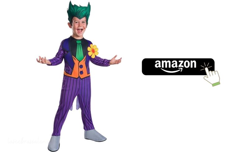 disfraz de Joker infantil para Halloween con maquillaje de payaso