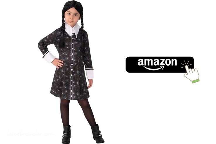 disfraz infantil de Miércoles Addams con vestido negro