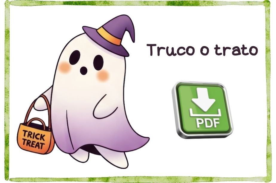 Niño completando ficha de comprensión lectora Halloween imprimible