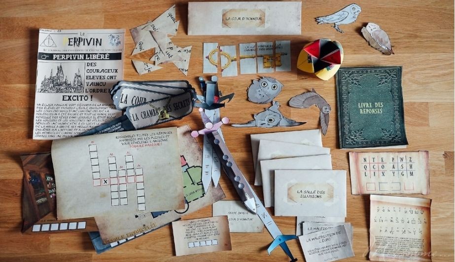 Materiales y pistas de un escape room imprimible en PDF para niños
