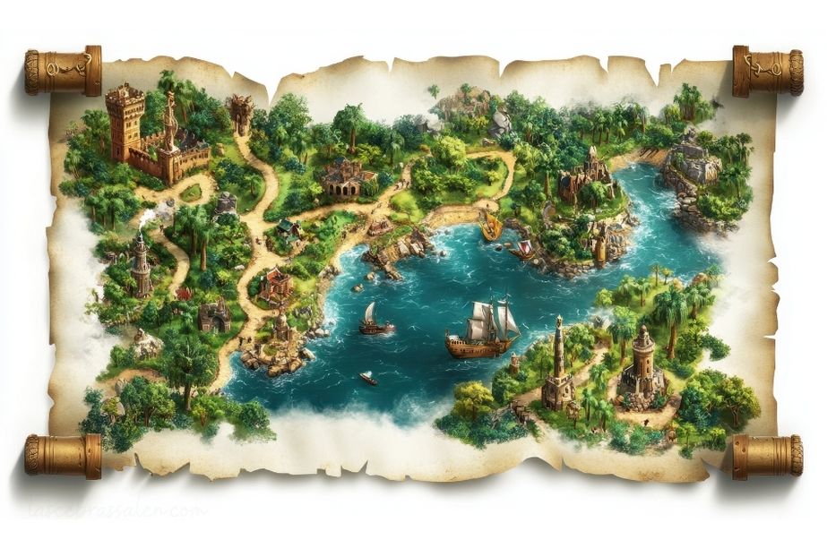 Mapa antiguo y fichas de juego que ilustran el origen africano de la palabra Jumanji