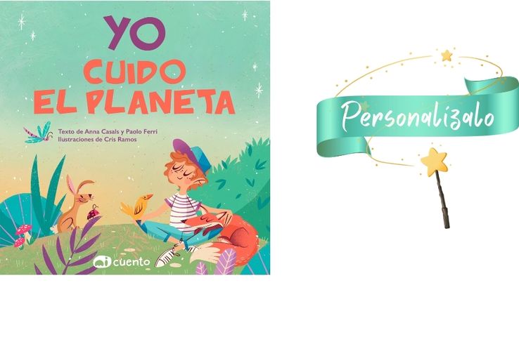Familia leyendo juntos un cuento con foto personalizada.