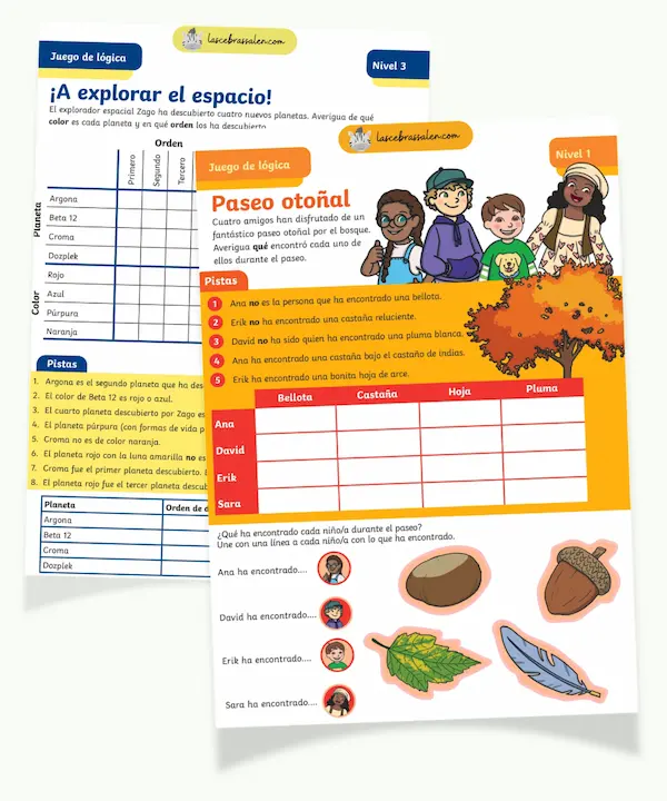 Cuaderno PDF de juegos de lógica para niños para imprimir, con distintos niveles de dificultad