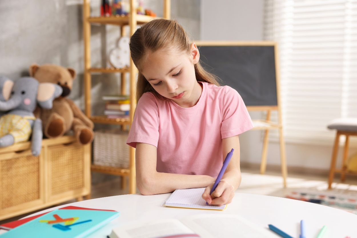 Niño zurdo aprendiendo a escribir con la mano izquierda