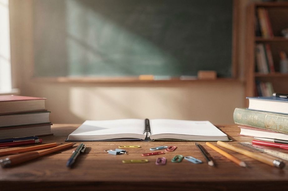 Material escolar sobre una mesa relacionado con la escolarización obligatoria en España