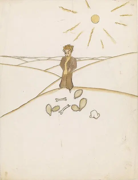 ilustración original del principito en el desierto bajo el sol