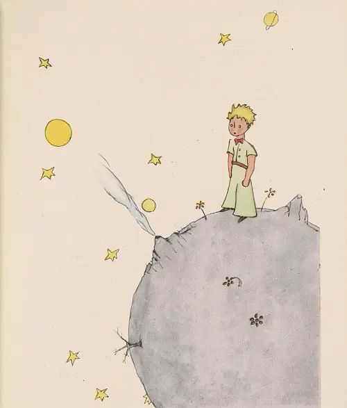 el principito en su planeta b612 mirando las estrellas ilustracion original